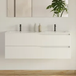 Meuble sous vasque seul, 2 tiroirs, 120cm, double vasque - blanc mat - LUNA