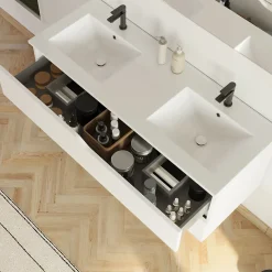 Meuble sous vasque seul, 2 tiroirs, 120cm, double vasque - blanc mat - LUNA
