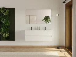 Meuble sous vasque seul, 2 tiroirs, 120cm, double vasque - blanc mat - LUNA
