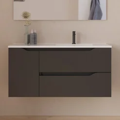 Meuble sous vasque seul, 2 tiroirs et 1 porte, 120cm, vasque déportée droite - noir - ZARZA