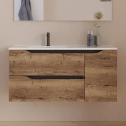 Meuble sous vasque seul, 2 tiroirs et 1 porte, 100cm, vasque déportée gauche - tabaco (bois foncé) - ZARZA
