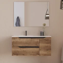 Meuble sous vasque seul, 2 tiroirs et 1 porte, 100cm, vasque déportée gauche - tabaco (bois foncé) - ZARZA