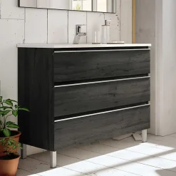 Meuble sous vasque seul, 3 tiroirs, 100cm, simple vasque - ebony (bois noir) - PALMA