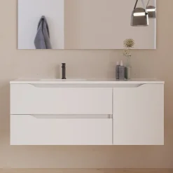 Meuble sous vasque seul, 2 tiroirs et 1 porte, 120cm, vasque déportée gauche - blanc mat - ZARZA