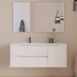 Meuble sous vasque seul, 2 tiroirs et 1 porte, 120cm, vasque déportée gauche - blanc mat - ZARZA