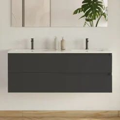 Meuble sous vasque seul, 2 tiroirs, 120cm, double vasque - noir - LUNA