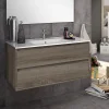 Meuble sous vasque seul, 2 tiroirs, 100cm, simple vasque - britannia (chêne foncé) - IRIS