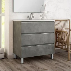 Meuble sous vasque seul, 3 tiroirs, 80cm, simple vasque - ciment (gris) - PALMA