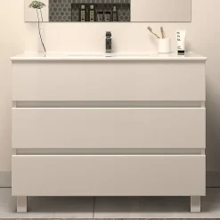 Meuble sous vasque seul, 3 tiroirs, 100cm, simple vasque - blanc brillant - MAYOR