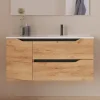 Meuble sous vasque seul, 2 tiroirs et 1 porte, 100cm, vasque déportée droite - roble (bois clair) - ZARZA