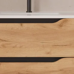 Meuble sous vasque seul, 2 tiroirs et 1 porte, 100cm, vasque déportée droite - roble (bois clair) - ZARZA