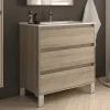 Meuble sous vasque seul, 3 tiroirs, 80cm, simple vasque - cambrian (chêne clair) - TIRIS