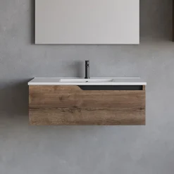 Meuble sous vasque seul, 1 tiroir, 80cm, simple vasque - tabaco (chêne foncé) - CADIX