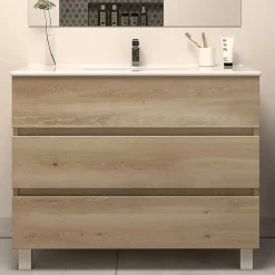 Meuble sous vasque seul, 3 tiroirs, 100cm, simple vasque - nebraska (chêne clair) - MAYOR