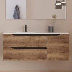 Meuble sous vasque seul, 2 tiroirs et 1 porte, 120cm, vasque déportée gauche - tabaco (bois foncé) - ZARZA
