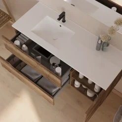 Meuble sous vasque seul, 2 tiroirs et 1 porte, 120cm, vasque déportée gauche - tabaco (bois foncé) - ZARZA