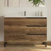 Meuble sous vasque seul, 3 tiroirs, 120cm, simple vasque - tabaco (chêne foncé) - MATA