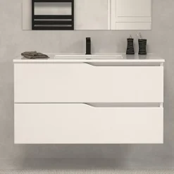 Meuble sous vasque seul, 2 tiroirs, 90cm, simple vasque - blanc mat - LUNA