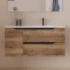 Meuble sous vasque seul, 2 tiroirs et 1 porte, 100cm, vasque déportée droite - tabaco (bois foncé) - ZARZA