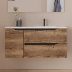 Meuble sous vasque seul, 2 tiroirs et 1 porte, 100cm, vasque déportée droite - tabaco (bois foncé) - ZARZA