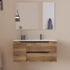 Meuble sous vasque seul, 2 tiroirs et 1 porte, 100cm, vasque déportée droite - tabaco (bois foncé) - ZARZA
