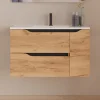 Meuble sous vasque seul, 2 tiroirs et 1 porte, 80cm, vasque centrée - roble (bois clair) - ZARZA