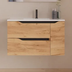 Meuble sous vasque seul, 2 tiroirs et 1 porte, 80cm, vasque centrée - roble (bois clair) - ZARZA