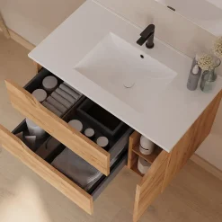 Meuble sous vasque seul, 2 tiroirs et 1 porte, 80cm, vasque centrée - roble (bois clair) - ZARZA