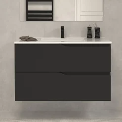 Meuble sous vasque seul, 2 tiroirs, 70cm, simple vasque - noir - LUNA