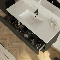 Meuble sous vasque seul, 2 tiroirs, 120cm, simple vasque - noir - LUNA