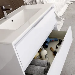 Meuble sous vasque seul, 2 tiroirs, 100cm, simple vasque - blanc laqué - IRIS
