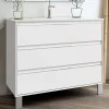 Meuble sous vasque seul, 3 tiroirs, 80cm, simple vasque - blanc laqué - TIRIS