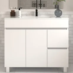 Meuble sous vasque seul, 2 tiroirs et 2 portes, 100cm, simple vasque - blanc brillant - HARO