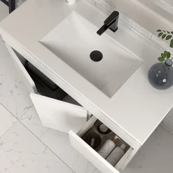 Meuble sous vasque seul, 2 tiroirs et 2 portes, 100cm, simple vasque - blanc brillant - HARO