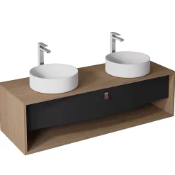 Meuble sous vasque suspendu noir mat 1 tiroir l.140 x H.40 x P.50 cm, Decotec Havana