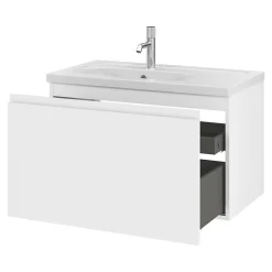 Meuble sous vasque suspendu blanc mat 2 tiroirs l.80 x H.48 x P.45 cm Levanna