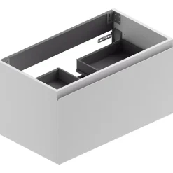 Meuble sous vasque suspendu blanc mat l.90 x H.46,5 x P.50,5 cm pour évacuation centrale, Pura+