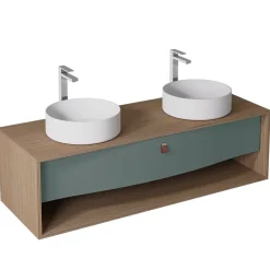 Meuble sous vasque suspendu vert toundra mat 1 tiroir l.140 x H.40 x P.50 cm, Decotec Havana