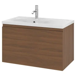 Meuble sous vasque suspendu effet noyer 2 tiroirs l.80 x H.48 x P.45 cm Levanna