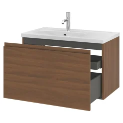 Meuble sous vasque suspendu effet noyer 2 tiroirs l.80 x H.48 x P.45 cm Levanna