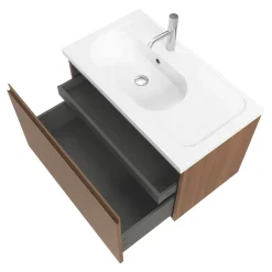 Meuble sous vasque suspendu effet noyer 2 tiroirs l.80 x H.48 x P.45 cm Levanna