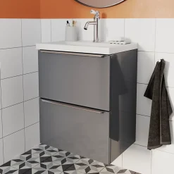 Meuble sous vasque suspendu faible profondeur gris brillant l.50 x H.60 x P.36 cm, GoodHome Imandra