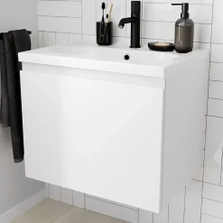 Meuble sous vasque suspendu blanc mat 2 tiroirs l.60 x H.48 x P.45 cm Levanna