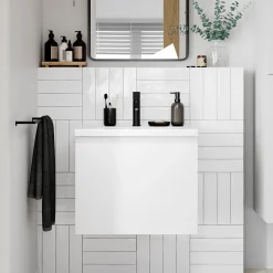 Meuble sous vasque suspendu blanc mat 2 tiroirs l.60 x H.48 x P.45 cm Levanna