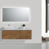 Meuble sous vasque suspendu MDF Blanc mat, 2 tiroirs façade Aspect chêne - 120x40x55cm - Fiona 1200