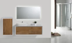 Meuble sous vasque suspendu MDF Blanc mat, 2 tiroirs façade Aspect chêne - 120x40x55cm - Fiona 1200