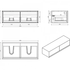 Meuble sous vasque suspendu MDF Blanc mat, 2 tiroirs façade Aspect chêne - 120x40x55cm - Fiona 1200