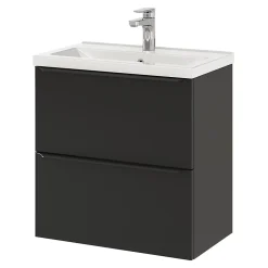Meuble sous vasque suspendu faible profondeur noir mat l.60 x H.60 x P.36 cm, GoodHome Imandra