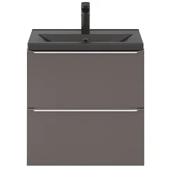 Meuble sous vasque suspendu faible profondeur gris taupe brillant l.60 x H.60 x P.36 cm, GoodHome Imandra