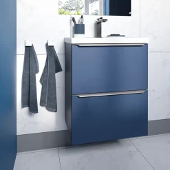 Meuble sous vasque suspendu faible profondeur bleu nuit mat l.50 x H.60 x P.36 cm, GoodHome Imandra